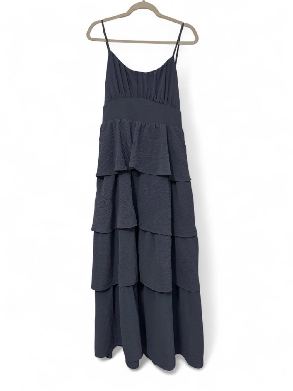 Tiered Spaghetti-Strap Maxi Dress in Navy